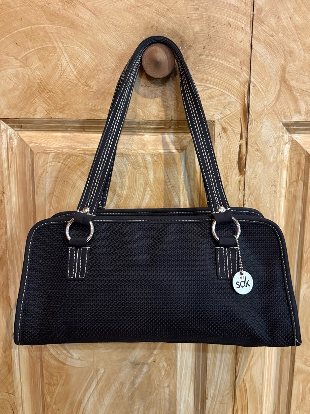 The Sak Black Shoulder Bag with White Contrast Stitching